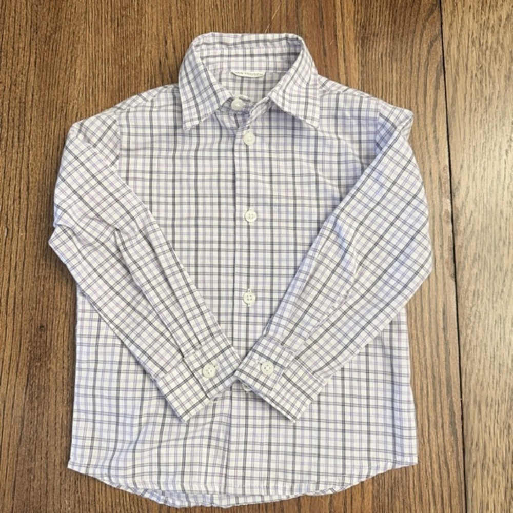 EUC Van Heusen Kids Checkered Button-Down Shirt in Purple and White Sz 2T/3T BI